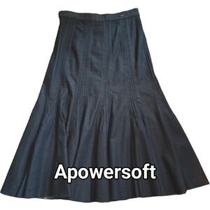Denim Pintuck Pleated Flare Midi Skirt — Simon Chang — Size 4